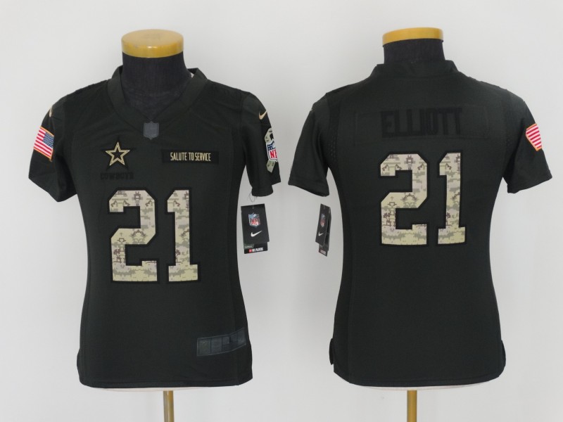 Youth Dallas Cowboys #21 Ezekiel Elliott Black Salute to Service Limited Stitched NFL Jersey